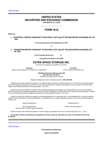 Miniature Extra Space Storage
 10-Q Rapport trimestriel 2010 