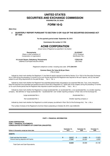 Thumbnail ACNB Corporation
 10-Q Quarterly Report FY 