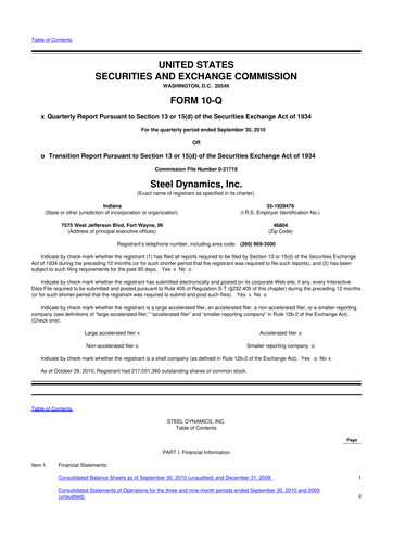 Thumbnail Steel Dynamics
 10-Q Quarterly Report FY2010 