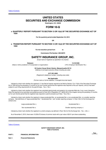 Miniature Safety Insurance
 10-Q Rapport trimestriel  