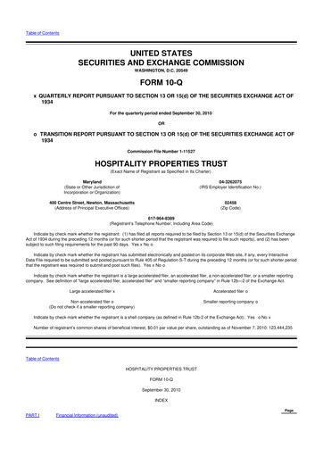 Thumbnail Service Properties Trust 10-Q Quarterly Report FY2010 