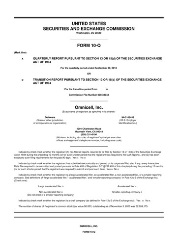 Thumbnail Omnicell
 10-Q Quarterly Report FY 