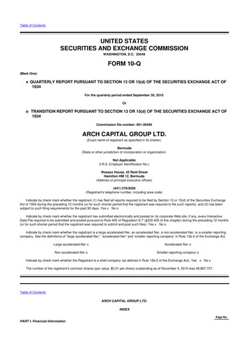 Vorschaubild Arch Capital 10-Q Quartalsbericht 2010 