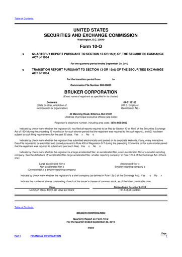 Thumbnail Bruker 10-Q Quarterly Report FY 