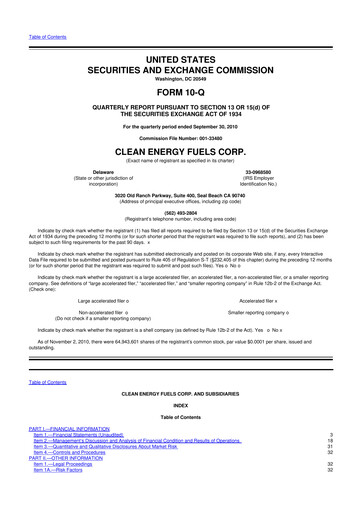 Thumbnail Clean Energy Fuels 10-Q Quarterly Report FY 