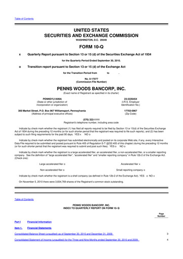 Thumbnail Penns Woods Bancorp 10-Q Quarterly Report FY 