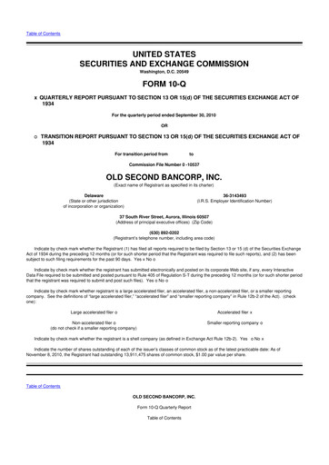 Thumbnail Old Second Bancorp 10-Q Quarterly Report FY 