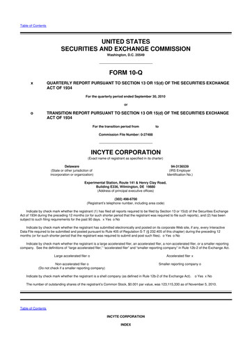 Thumbnail Incyte 10-Q Quarterly Report FY 