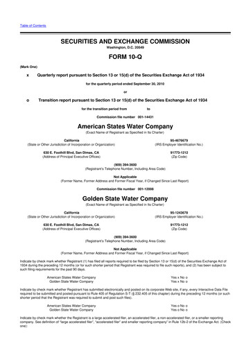 Thumbnail American States Water
 10-Q Quarterly Report FY 