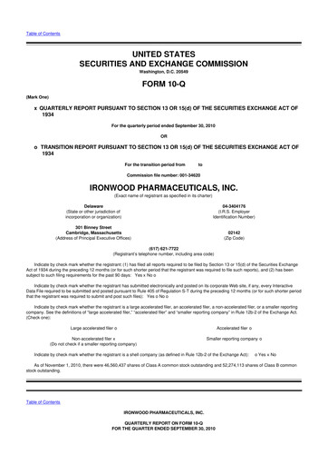 Thumbnail Ironwood Pharmaceuticals
 10-Q Quarterly Report FY 
