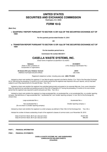Thumbnail Casella Waste Systems
 10-Q Quarterly Report FY 