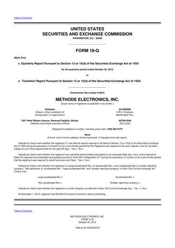 Miniature Methode Electronics
 10-Q Rapport trimestriel  