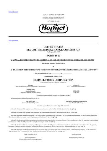 Thumbnail Hormel Foods 10-K Annual Report 2010