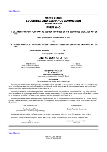 Thumbnail Cintas 10-Q Quarterly Report FY2011 