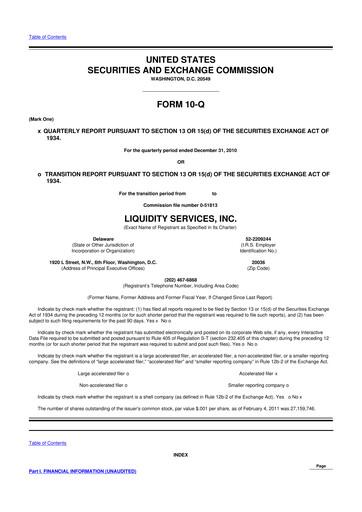 Miniature Liquidity Services
 10-Q Rapport trimestriel  