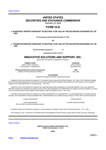 Thumbnail Innovative Solutions and Support 10-Q Quarterly Report FY 