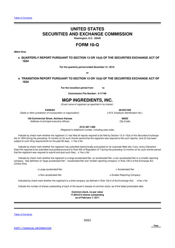 Thumbnail MGP Ingredients 10-Q Quarterly Report FY 