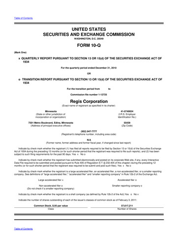 Thumbnail Regis Corporation
 10-Q Quarterly Report FY2011 