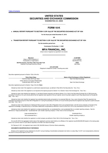 Thumbnail MFA Financial 10-K Annual Report 2010