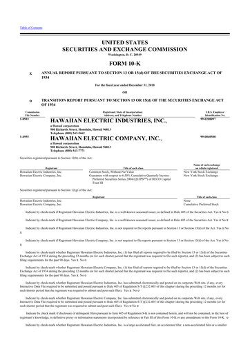 Thumbnail Hawaiian Electric Industries 10-K Annual Report 2010