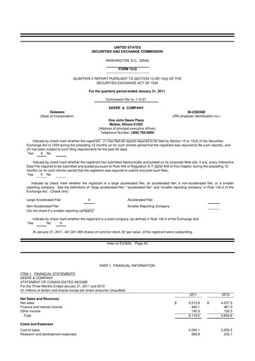 Thumbnail Deere & Company (John Deere) 10-Q Quarterly Report FY2011 