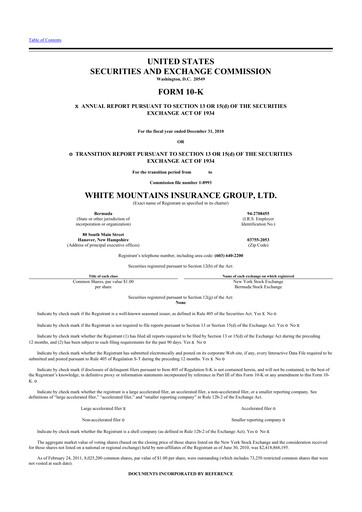 Thumbnail White Mountains Insurance Group 10-K Annual Report 2010