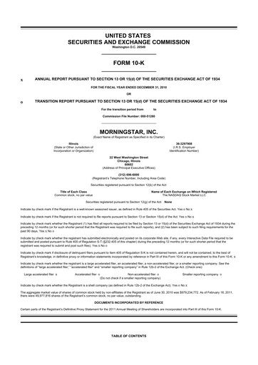 Thumbnail Morningstar
 10-K Annual Report 2010