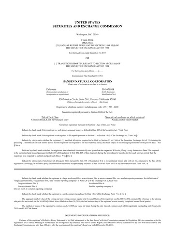 Thumbnail Monster Beverage 10-K Annual Report 2010