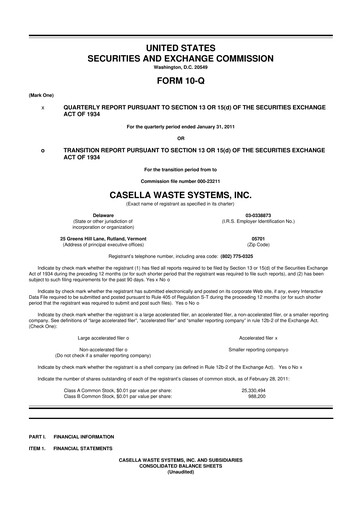 Thumbnail Casella Waste Systems
 10-Q Quarterly Report FY 