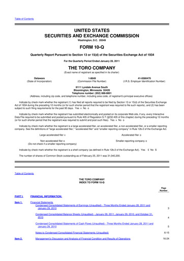 Thumbnail The Toro Company
 10-Q Quarterly Report FY2011 