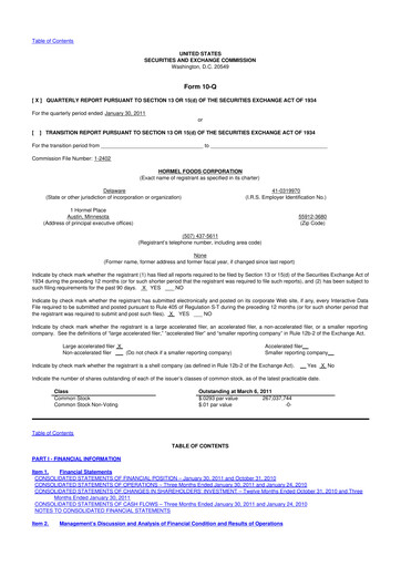 Thumbnail Hormel Foods 10-Q Quarterly Report FY2011 