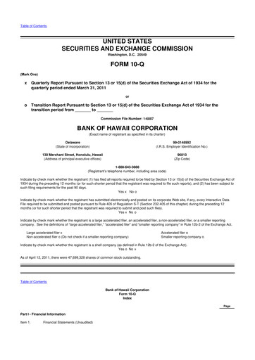 Thumbnail Bank of Hawaii
 10-Q Quarterly Report FY2011 