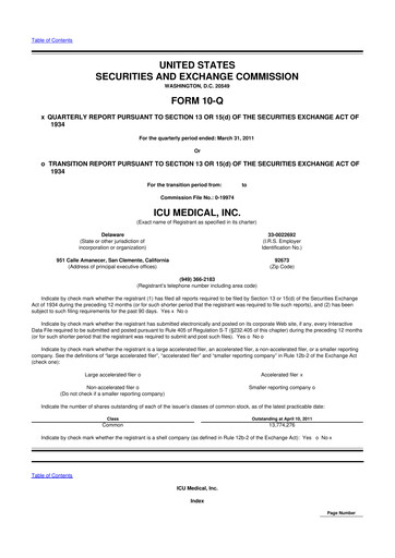 Thumbnail ICU Medical
 10-Q Quarterly Report FY2011 