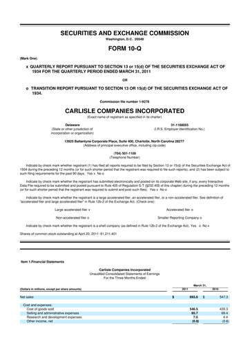 Thumbnail Carlisle Companies
 10-Q Quarterly Report FY2011 