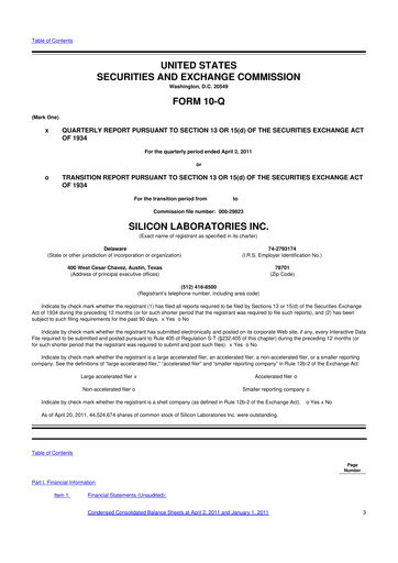 Thumbnail Silicon Labs
 10-Q Quarterly Report FY2011 