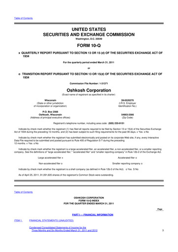 Thumbnail Oshkosh Corporation
 10-Q Quarterly Report FY2011 