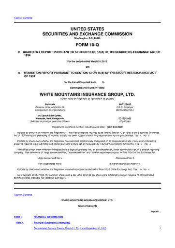 Miniature White Mountains Insurance Group 10-Q Rapport trimestriel 2011 