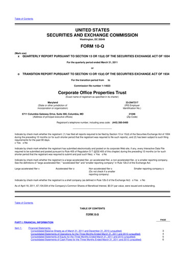 Thumbnail COPT Defense Properties 10-Q Quarterly Report FY2011 