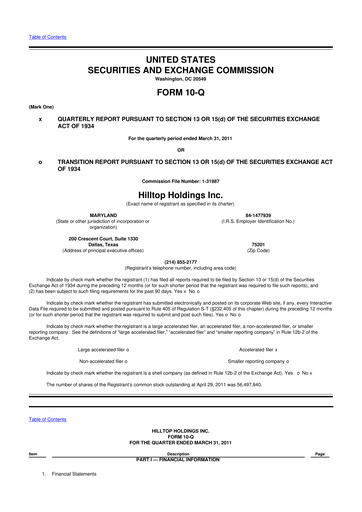 Miniature Hilltop Holdings 10-Q Rapport trimestriel  