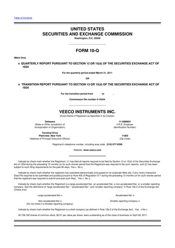 Thumbnail Veeco
 10-Q Quarterly Report FY2011 