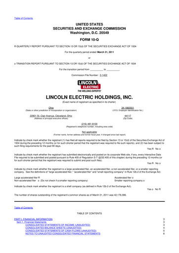 Thumbnail Lincoln Electric
 10-Q Quarterly Report FY2011 
