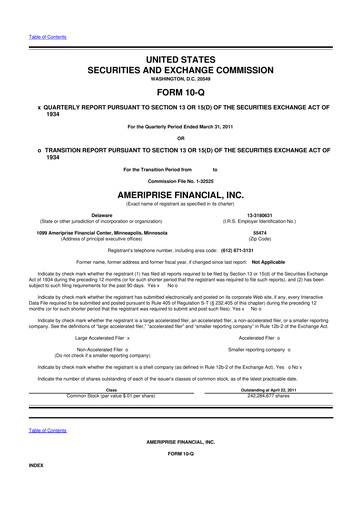 Thumbnail Ameriprise Financial
 10-Q Quarterly Report FY2011 