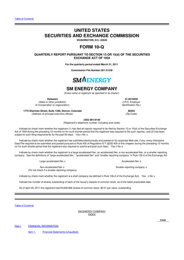 Miniature SM Energy
 10-Q Rapport trimestriel 2011 