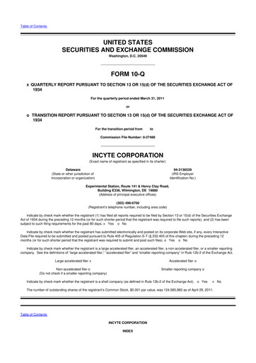 Thumbnail Incyte 10-Q Quarterly Report FY2011 