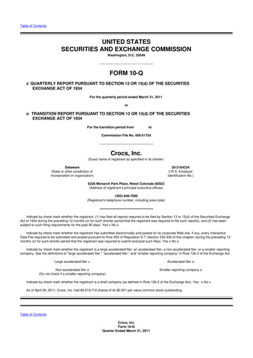 Miniature Crocs 10-Q Rapport trimestriel  