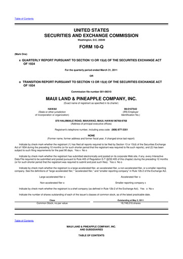 Vorschaubild Maui Land & Pineapple Company 10-Q Quartalsbericht  