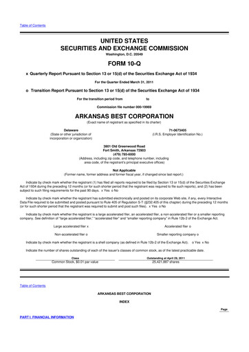 Thumbnail ArcBest 10-Q Quarterly Report FY2011 