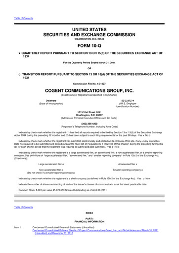 Thumbnail Cogent Communications
 10-Q Quarterly Report FY 