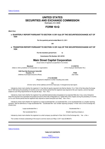 Thumbnail Main Street Capital
 10-Q Quarterly Report FY 
