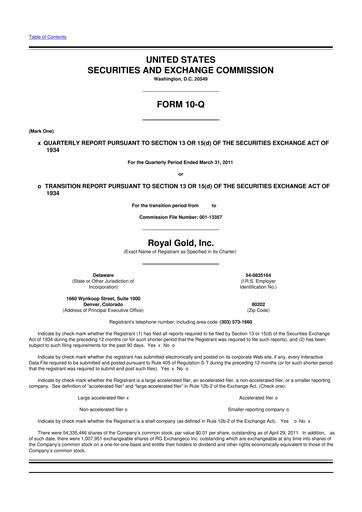 Vorschaubild Royal Gold
 10-Q Quartalsbericht 2011 